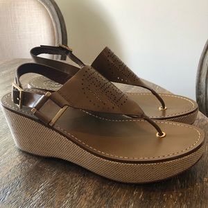 Tan Leather Tory Burch Wedges Sz.8.5